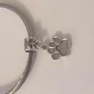 Silver Paw Print Dangle Charm for Pandora Style Bracelet